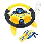 deAO Kids Steering Wheel for Backseat with Car Key Pretend Driving Simulated Driving Steering Wheel Toy with Light and Music Gifts for Kids (Yellow)