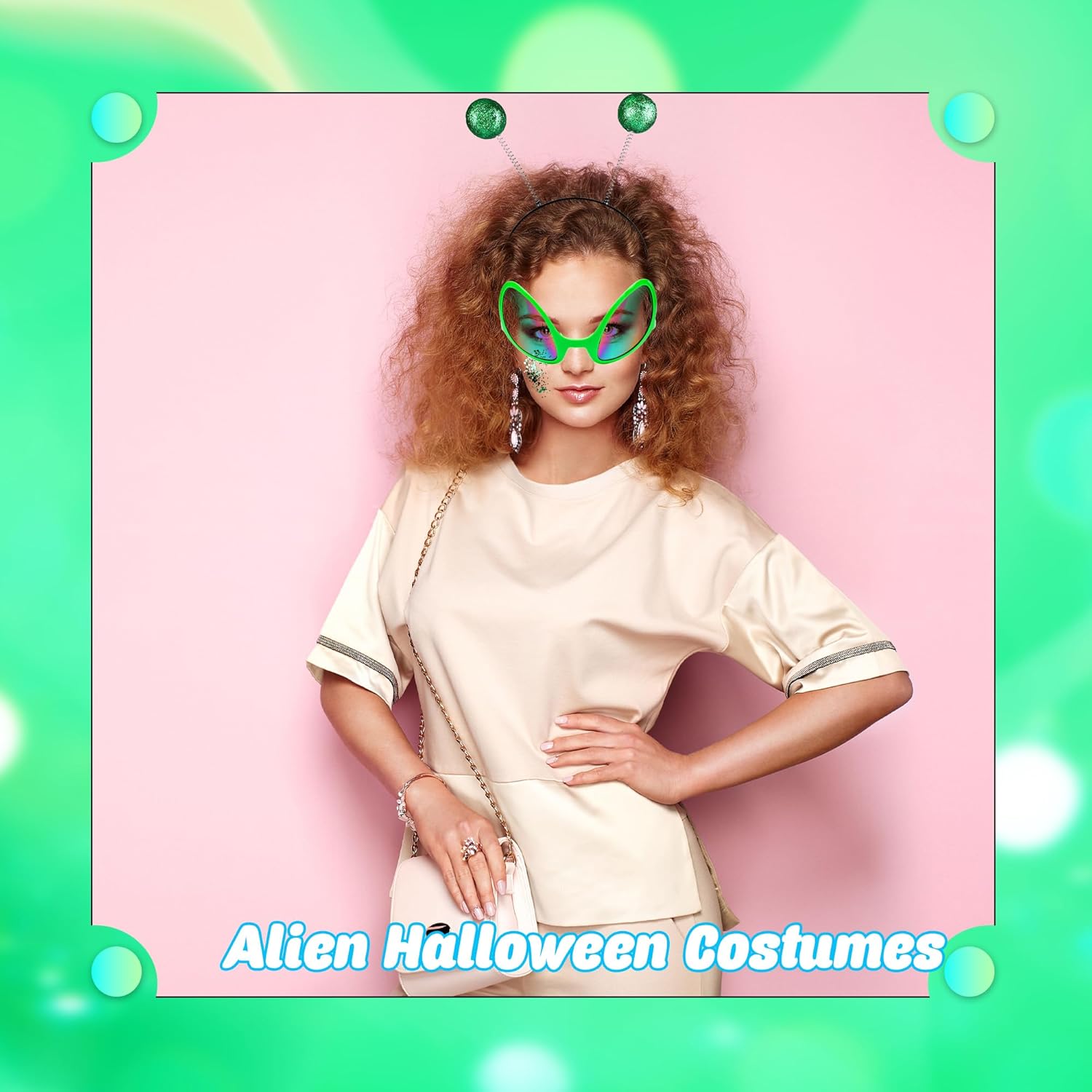 8 Pack Alien Headbands and Glitter Includes 4 Alien Antenna Headband 4 Alien Decorative Glitter Alien Costume Accessories for Halloween Alien Party Costumes