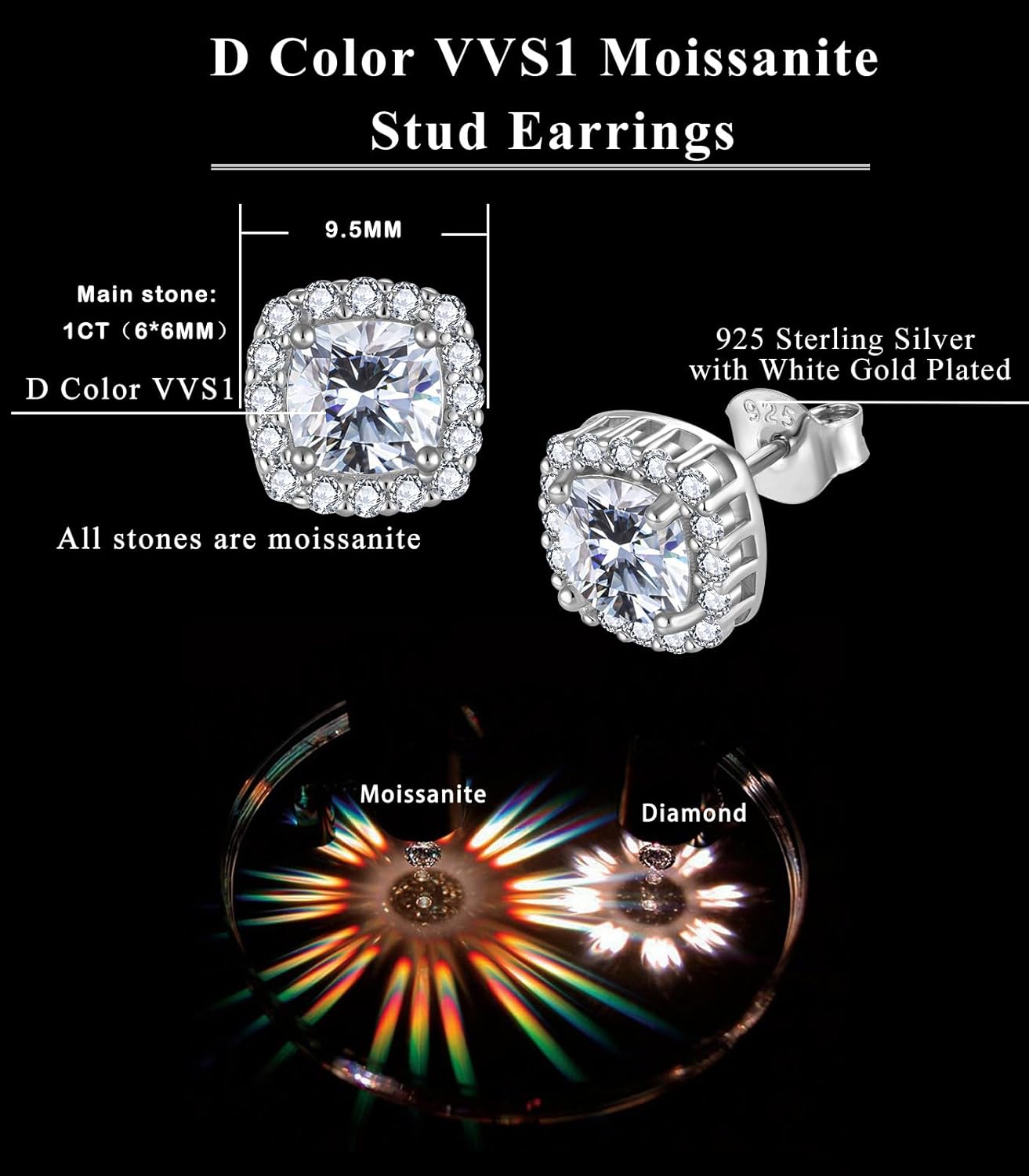 Moissanite Stud Earrings D Color VVSI Lab Created Moissanite 925 Sterling Silver Halo Earrings Jewelry Gift for Women Men - Image 5