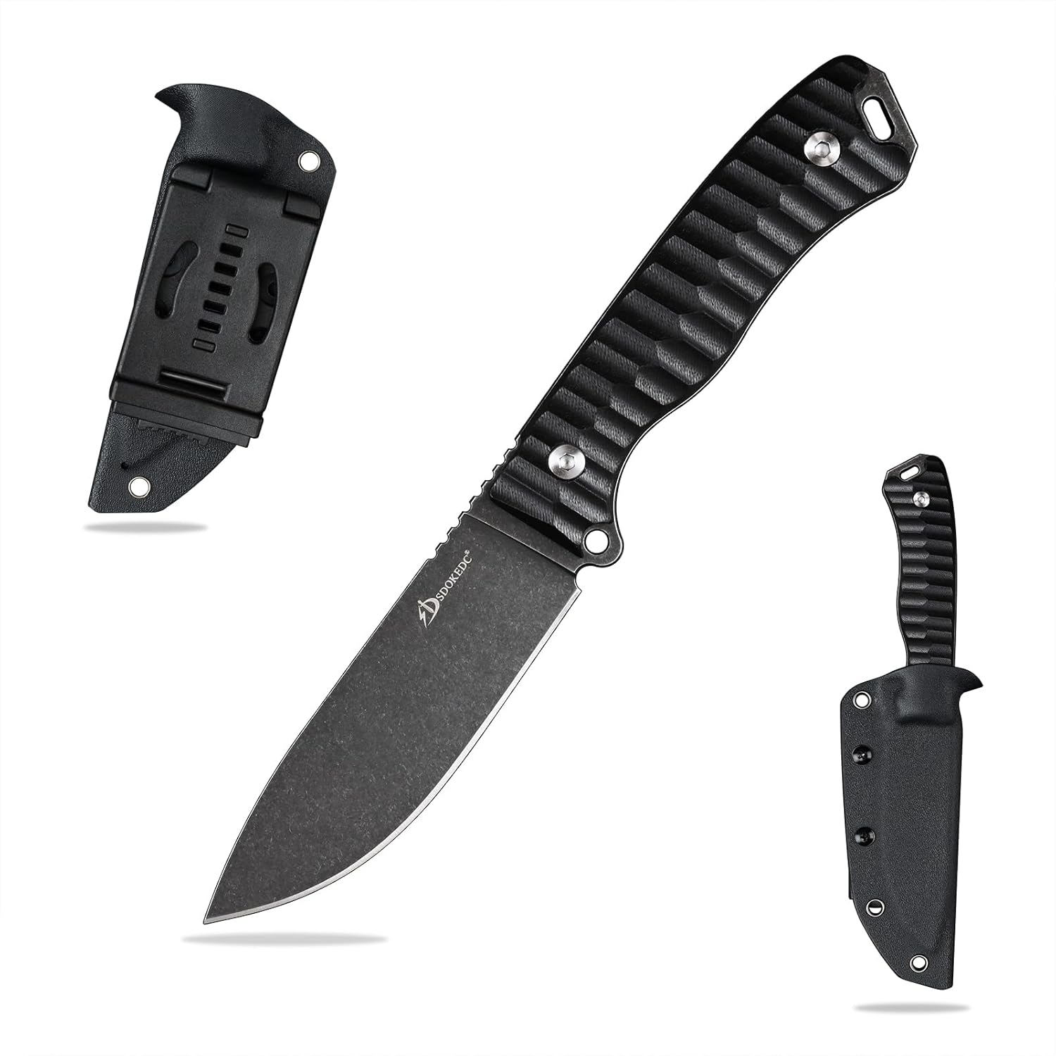 Knives 14C28N Steel Tactical Fixed Blade Knife with kydex sheath for Men EDC Outdoor Camping Survival Hunting (Black+black handle)