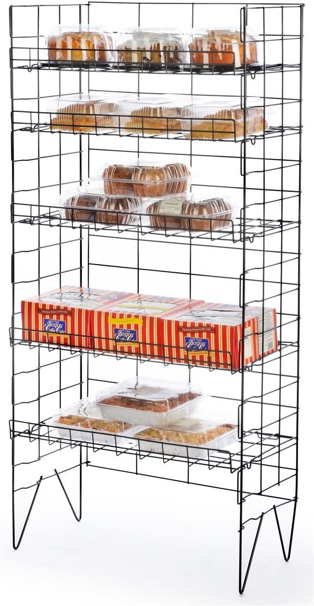 Displays2go Bakers Storage Rack, Pantry or Kitchen Use, Steel Wire, 5 Shelf, 25" W x 52" H x 13" D (Black)