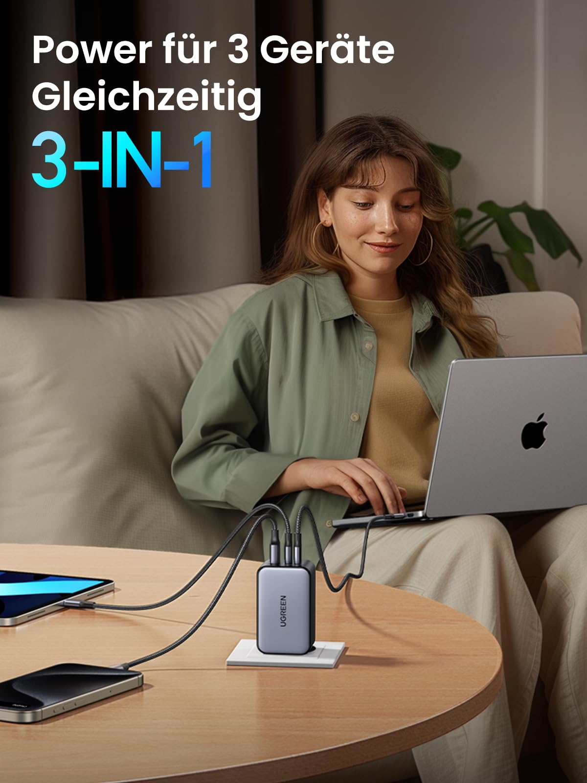 UGREEN Nexode X USB C Ladegerät 100W Mini GaN Charger 3-Port PD Netzteil PPS 45W