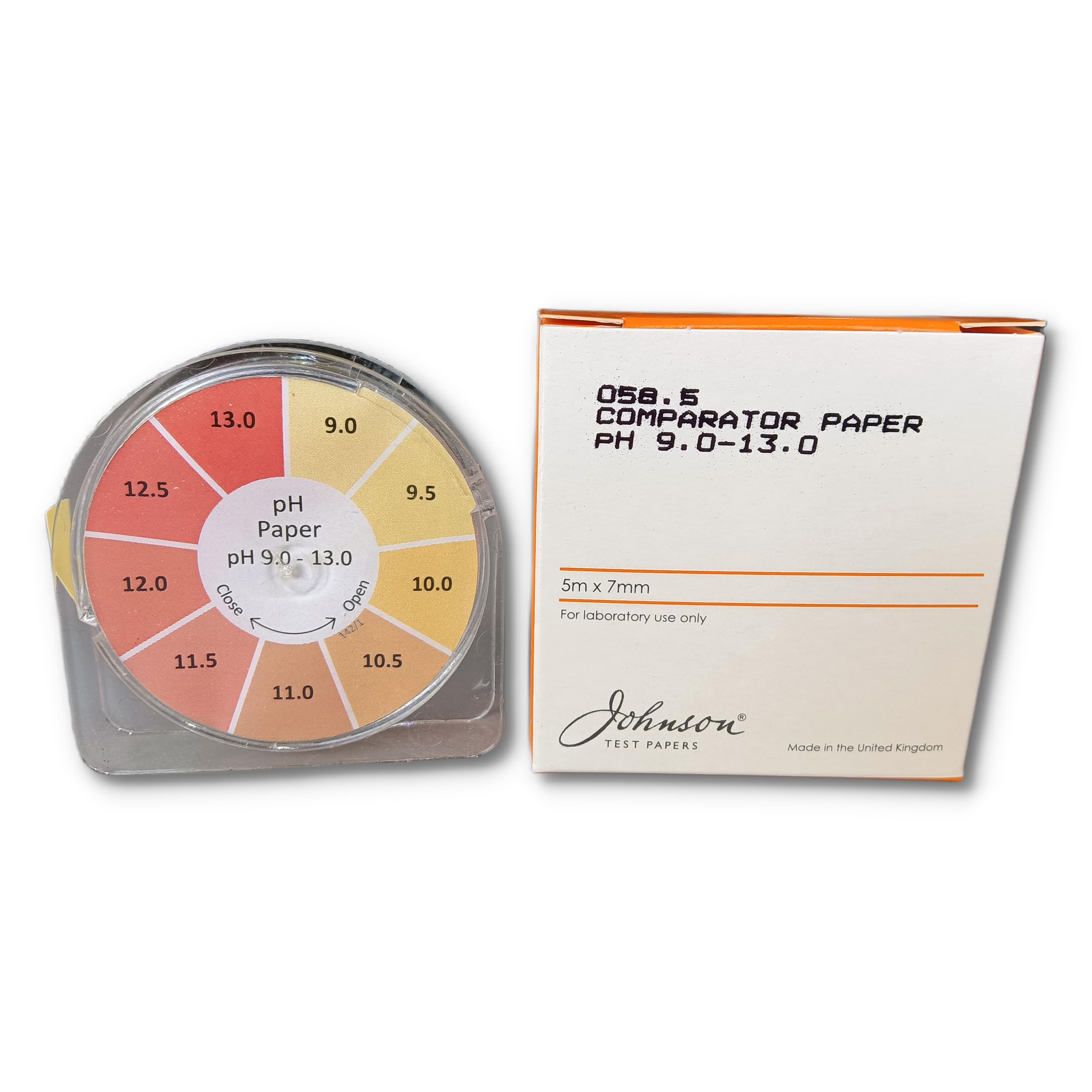 Johnson Comparator Test Paper, 058.5, 9.0 to 13.0 pH, 7MM Width x 5 Mtrs Reel Length