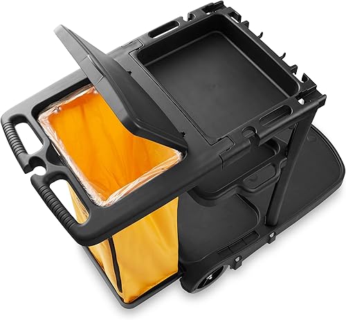 Miniatura 5 de Dryser Carrito de limpieza comercial con ruedas con tapa, estantes y bolsa de vinilo y cubo de fregona comercial con escurridor de prensa lateral,