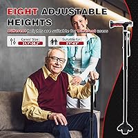 Vista 4 de BigAlex Bastón plegable con dos luces LED para ancianos, base sólida, bastón ajustable con bolsa de transporte para hombres y mujeres