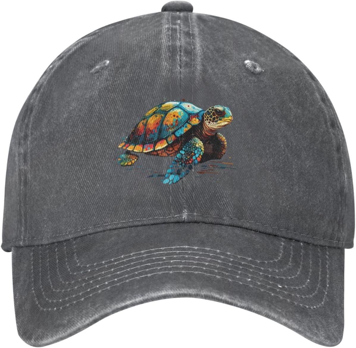 VunKo Colorful Turtle Distressed Adjustable Washed Denim Mens Dad Trucker Hat Baseball Ball Cap for Men