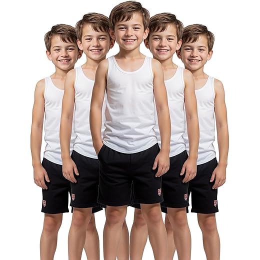 Boys Cotton Vests Pack of 5 White