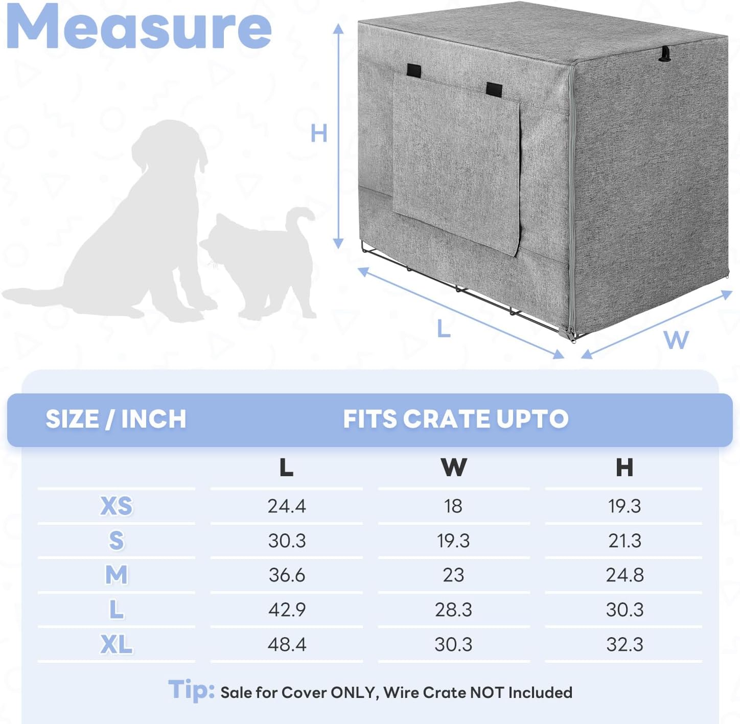 Dog Crate Cover - Kennel Cover Fit for 48 Inch Dog Crate, Double Door Polyester Crate Cover for Wire Dog Crate Indoor Outdoor Protection, Grey