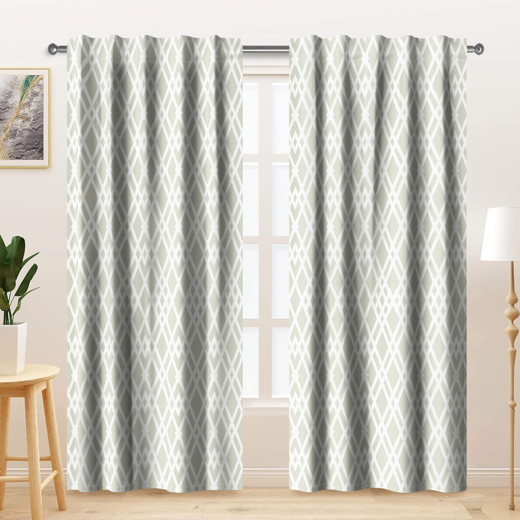 Kzzfqxb Elegant Grey Curtains 2 Panels 107x160cm, Light Grey Diamond Weaving Patterns Regular Geometric Chinese Knot Patterns, Drapes for Living Room Bedroom, Simple and Elegant โ image 1