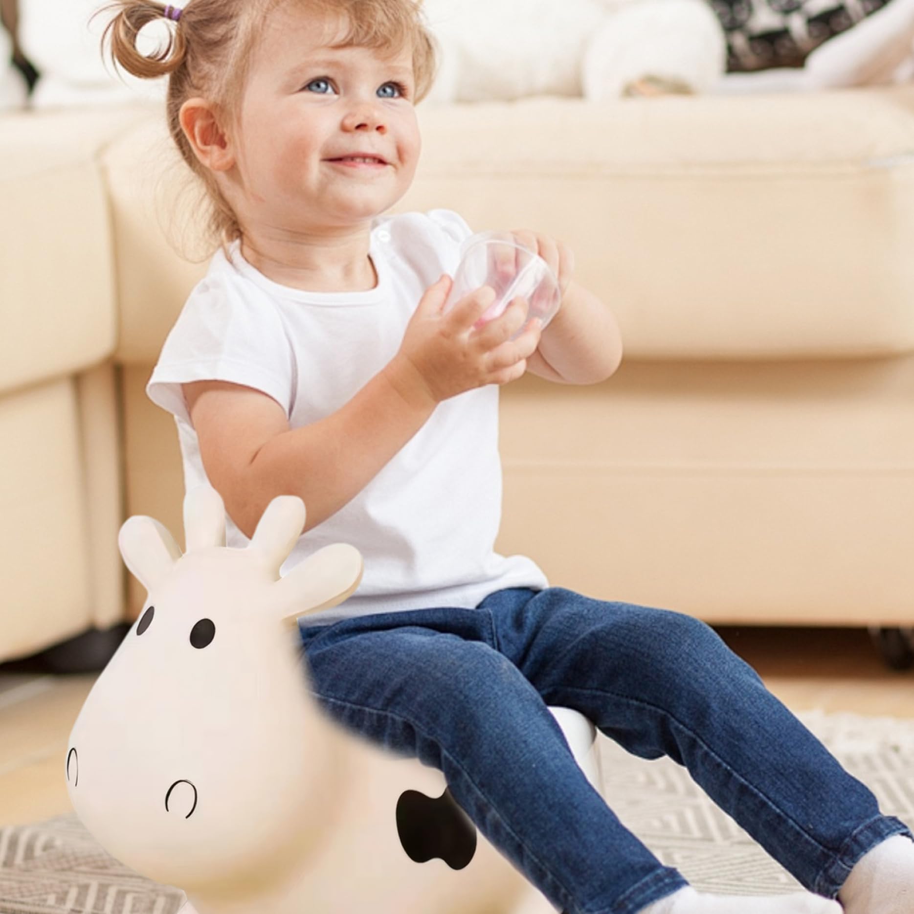 Animali gonfiabili Simpatica mucca gonfiabile per bambini piccoli cavalcano un cavallo rimbalzante che salta giocattoli di mucca rimbalzanti regalo di compleanno per bambine e bambini 18 mesi +