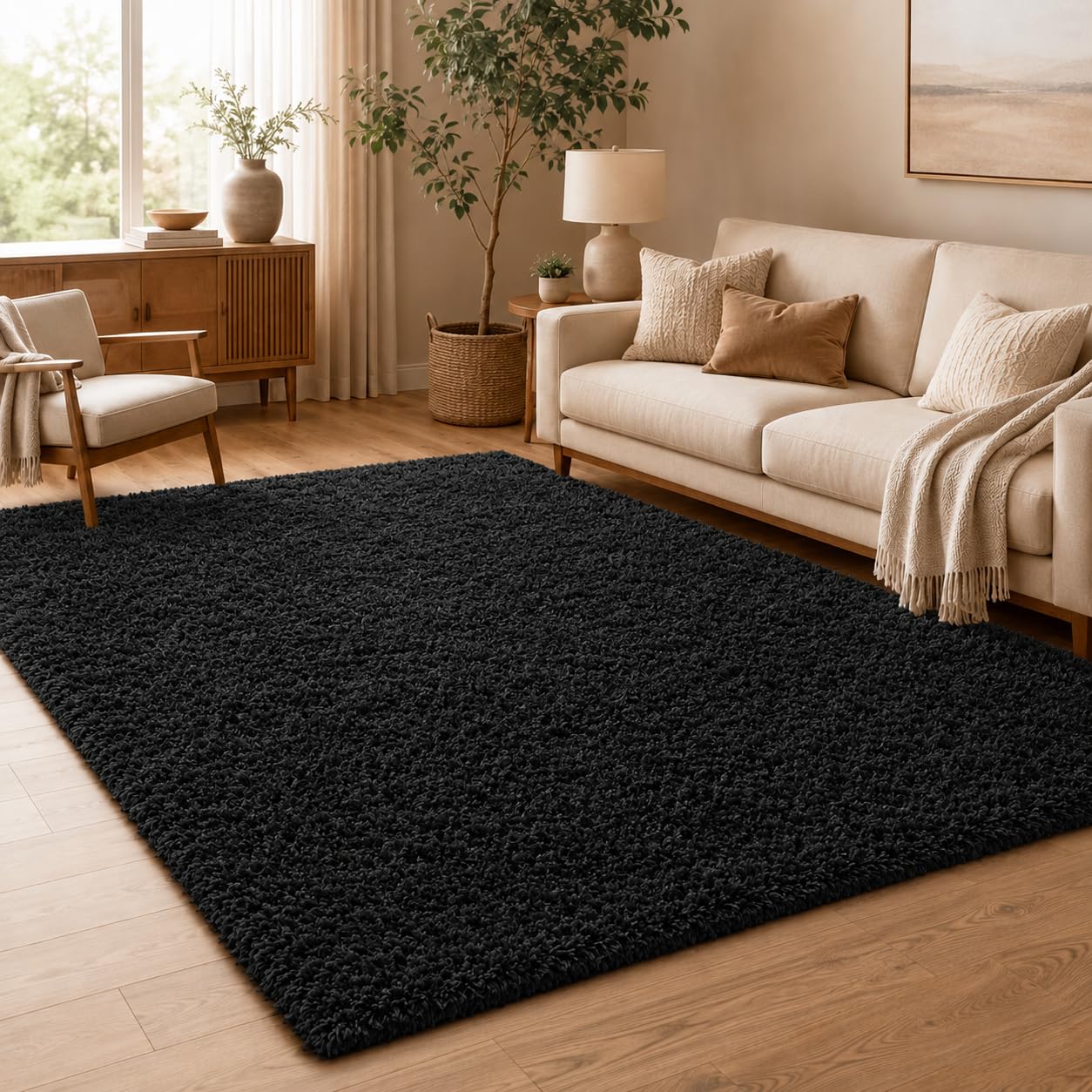Rugs Haven Shaggy Rugs for Indoor - Super Soft Fluffy Thick Pile Non-Shedding Large Area Rug for Bedroom Living Room TV Lounge Kitchen Carpet Mats (Black, 160 x 230 cm)