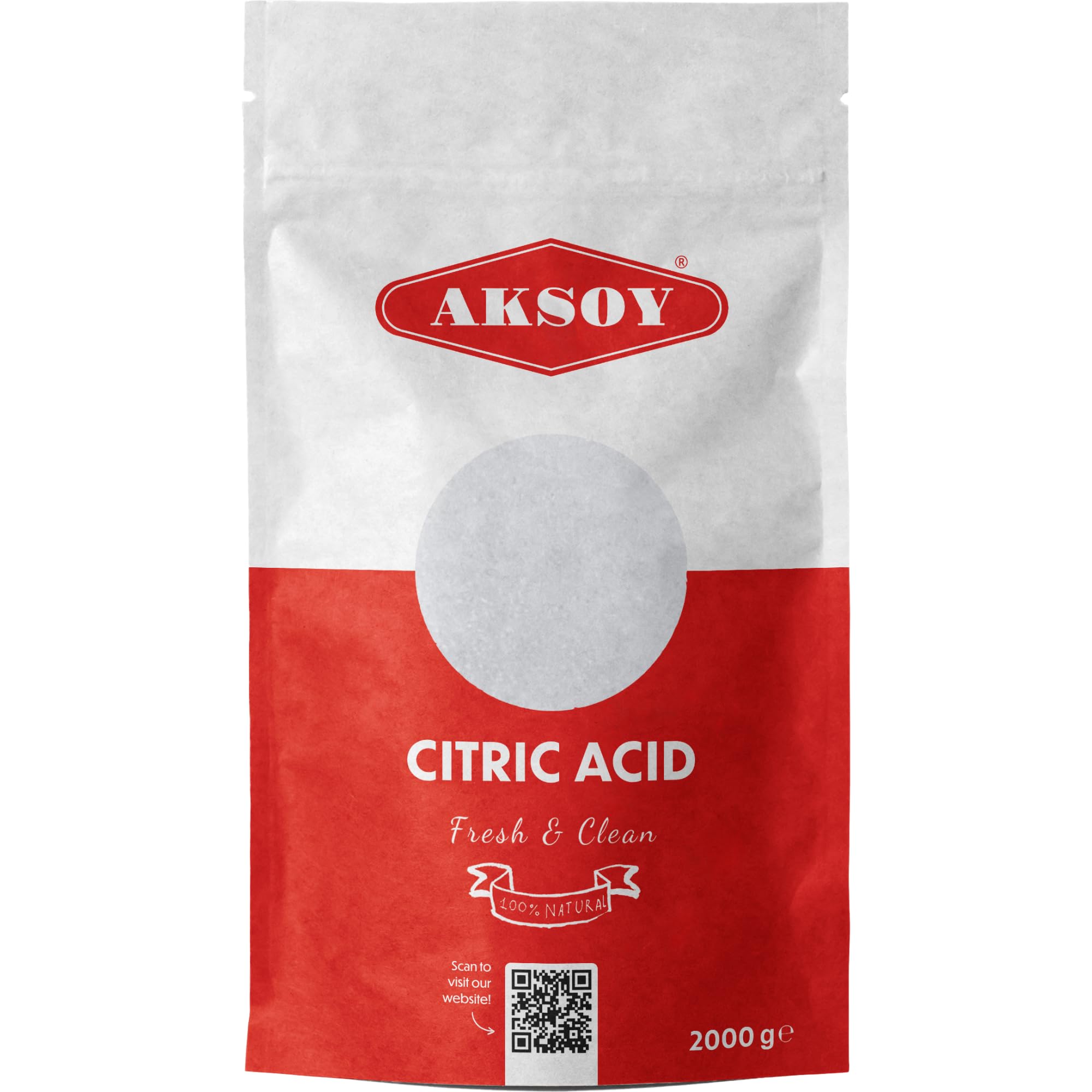 Aksoy Citric Acid Food Grade 2KG || Non-GMO, Anhydrous, Make Your Own BathBomb, No Additives, Sour Drinks, Household Cleaning with Citric Acid Powder (Packaging may vary)