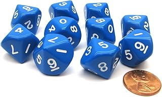 Koplow Games 10 Piece Set of 10-Sided D10 Polyhedral Dice - Blue with White Numbers