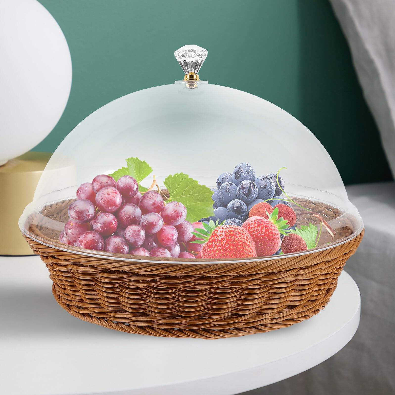 NUOBESTY Panier à Pain en Acrylique et Pp Marron avec Couvercle Transparent Rond Pratique et Facile à Nettoyer 30cm pour Occasions Spéciales et Boulangerie