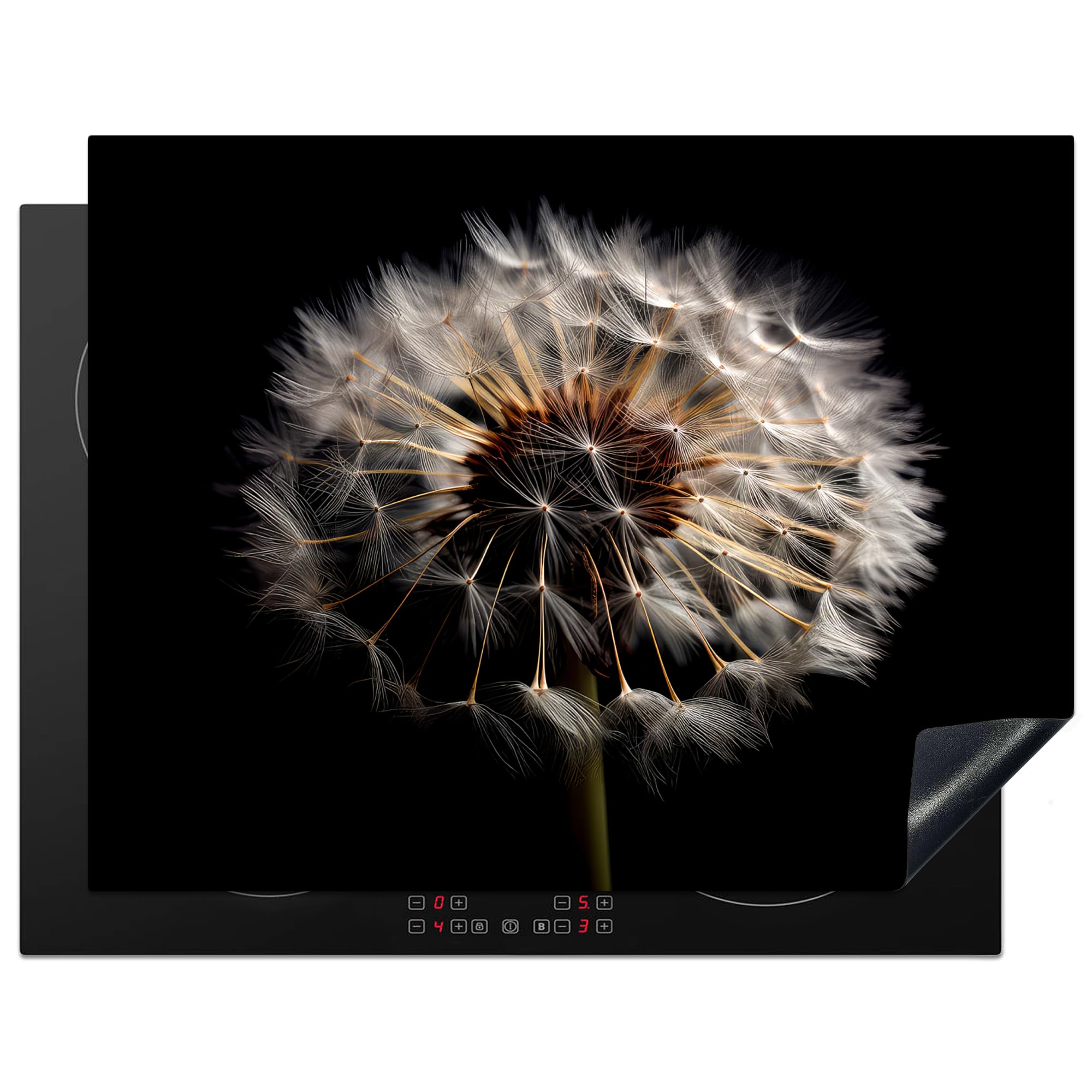 KitchenYeah© Induction Hob Protector Mat 23.2"x30.3" / 77x59 cm Cooker Top Protectors Cover Ceramic Covers Electric Hobs Vinyl Flowers - Nature - Dandelion - Black - Portrait