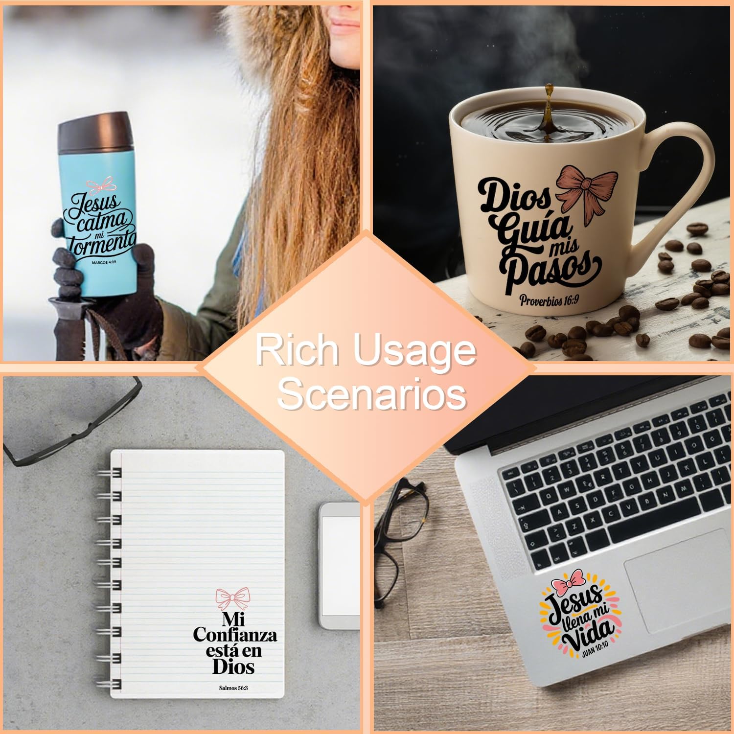 24 PCS Spanish Bible Verse Quotes uv dtf Stickers, UV DTF Cup Wrap | 24 PCS Pack; High Viscosity; No Heat Needed; Ideal for Tumblers, Glasses, Smooth Ceramic, Metal and Acrylic Surfaces
