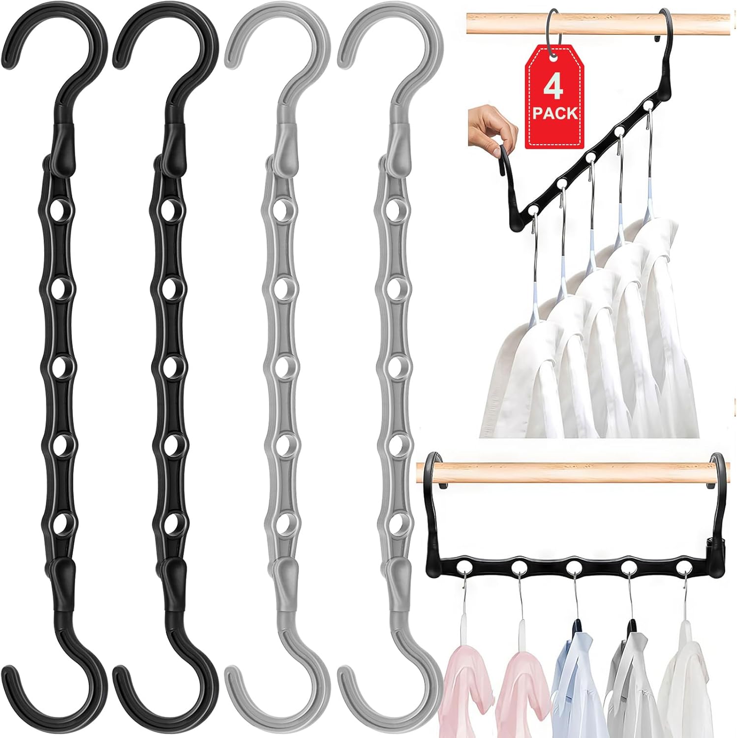 24 Pack Closet Organizers and Storage, Stronger Space Saving Hangers Clothes Hanger with 5 Holes Closet Storage for Heavy Clothes,College Dorm Room Essentials for Girls Guys, Magic Home Organization