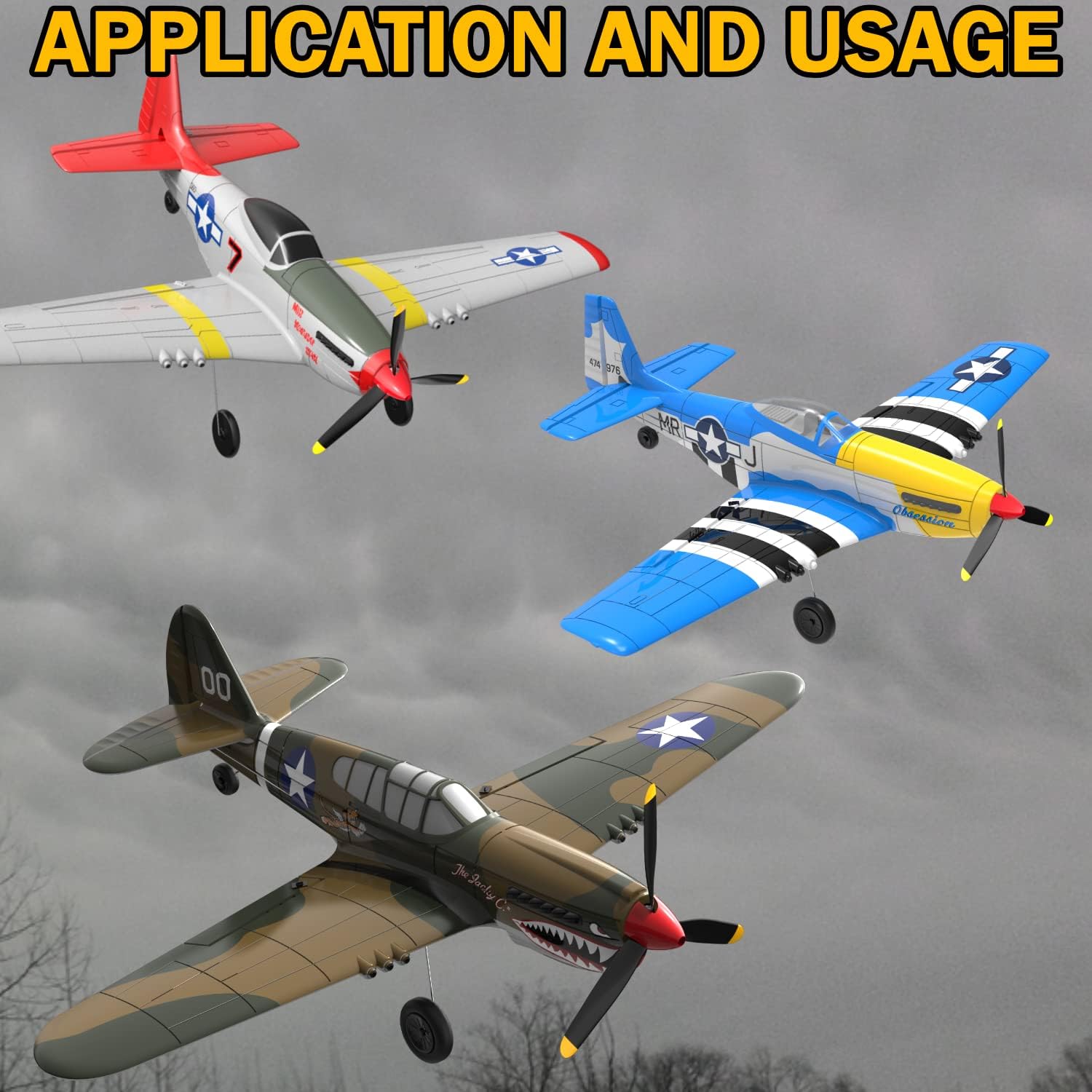 LEAMBE 3 Sets of 3-Blade Propeller Spare RC Plane Propellers Compatible with P51 Mustang & P40 Warhawk Remote Control Airplane Nose Cone