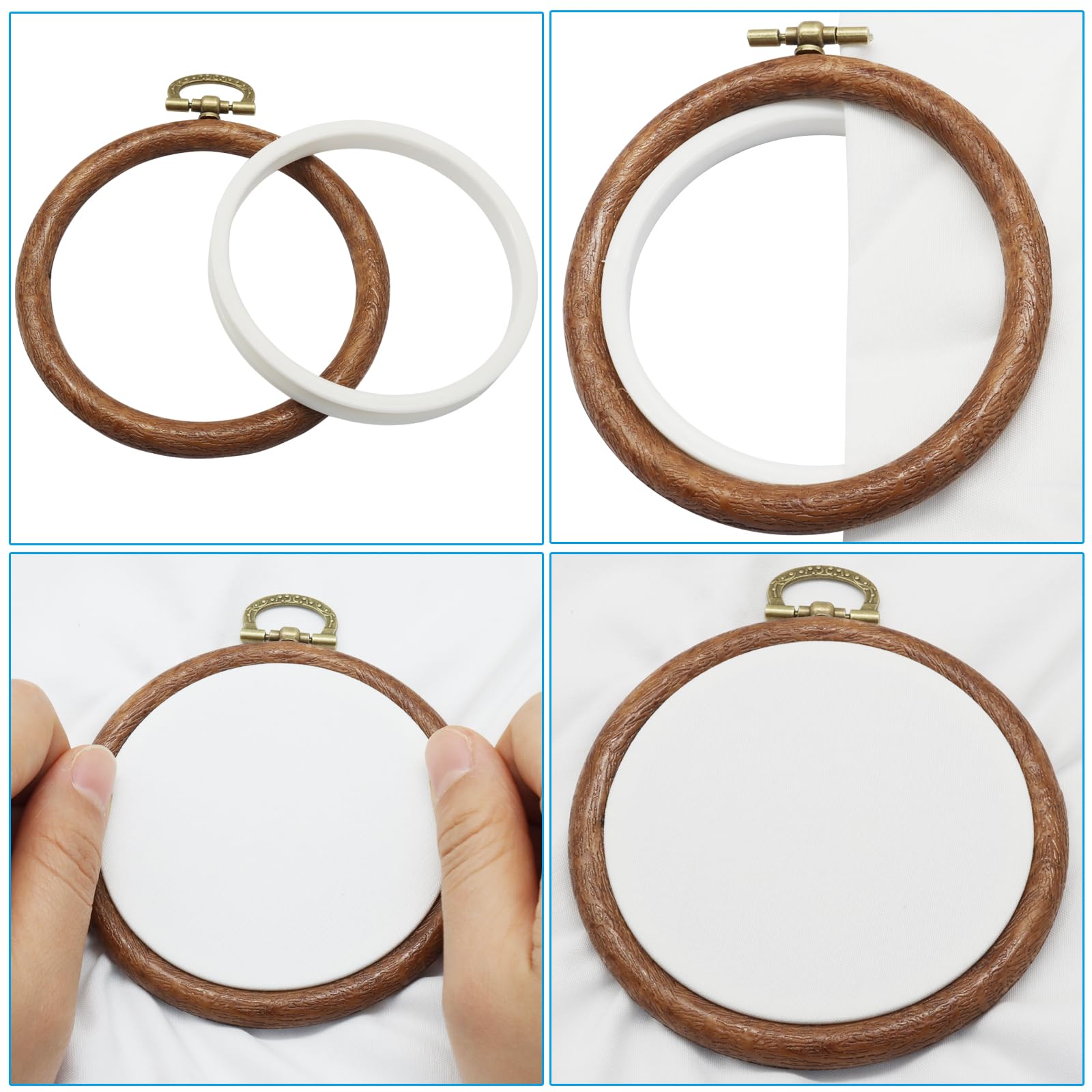 Bonsicoky Runde Stickrahmen, 7,6 cm, Holzoptik, dekoratives Stickrahmen-Set, PVC-Imitat, Vintage-Rahmen für Handstickerei und Kreuzstichprojekte, 15 Stück