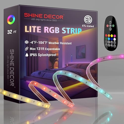Shine Decor Tira de luz LED RGB de 120 V, control remoto, resistente al frío, IP65, impermeable, para exteriores, cambio de color, tira de