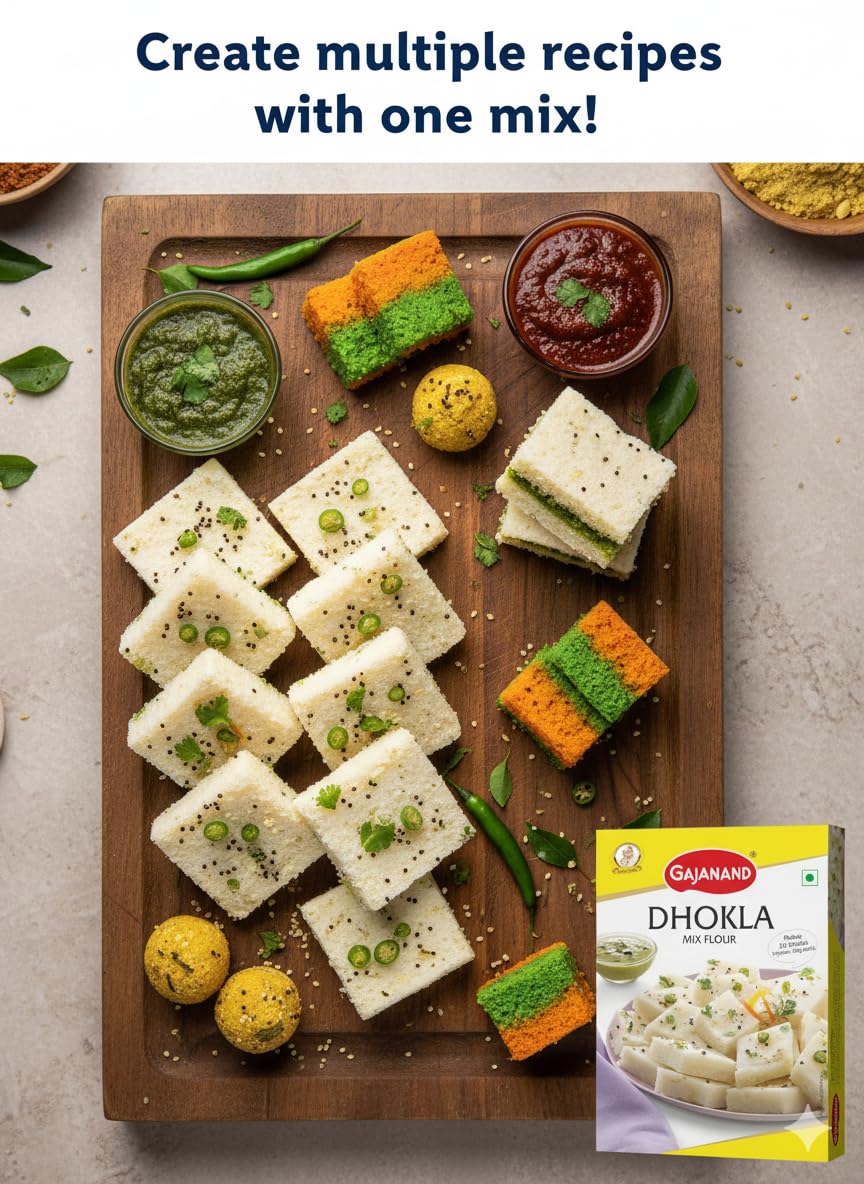 Gajanand Dhokla Mix Flour 400g | Instant Gujarati Snack Mix | Soft & Spongy Dhokla | Makes 25 Pieces (Pack of2) 3