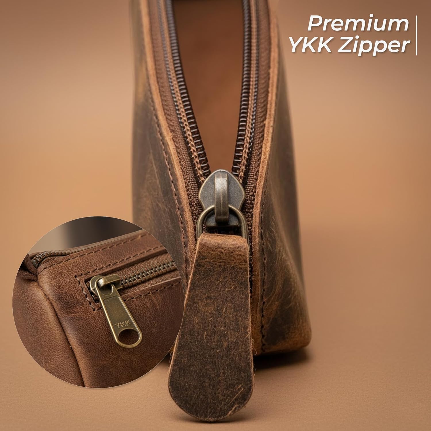 WANDERINGS Small Triangle Leather Pencil Pouch Case – 8.5" / 21.6 cm – Handcrafted Full-Grain Leather Zipper Case – Compact Brown Pencil Case for Artists, Men, and Women – Stylish Small Pen Holder