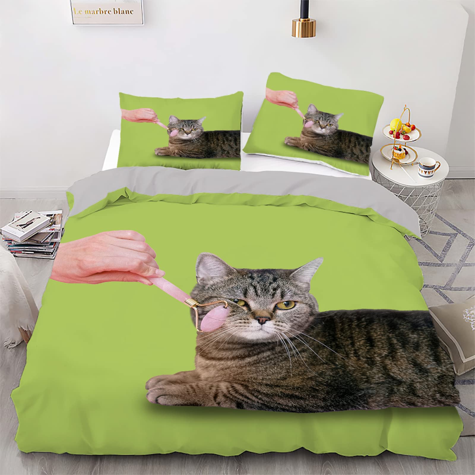 Housse de couette chat 90x190 anti-plis en microfibre pour simplifier la corvée de linge