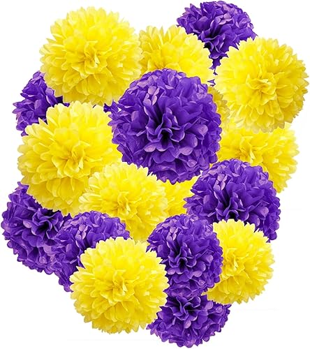 Miniatura 15 de Capesaro Pompones de Papel Amarillo - Decoraciones de Pompones de Papel Tissue de 10", 12" para Decoración Colgante de Fiesta - Juego de 12 Piezas