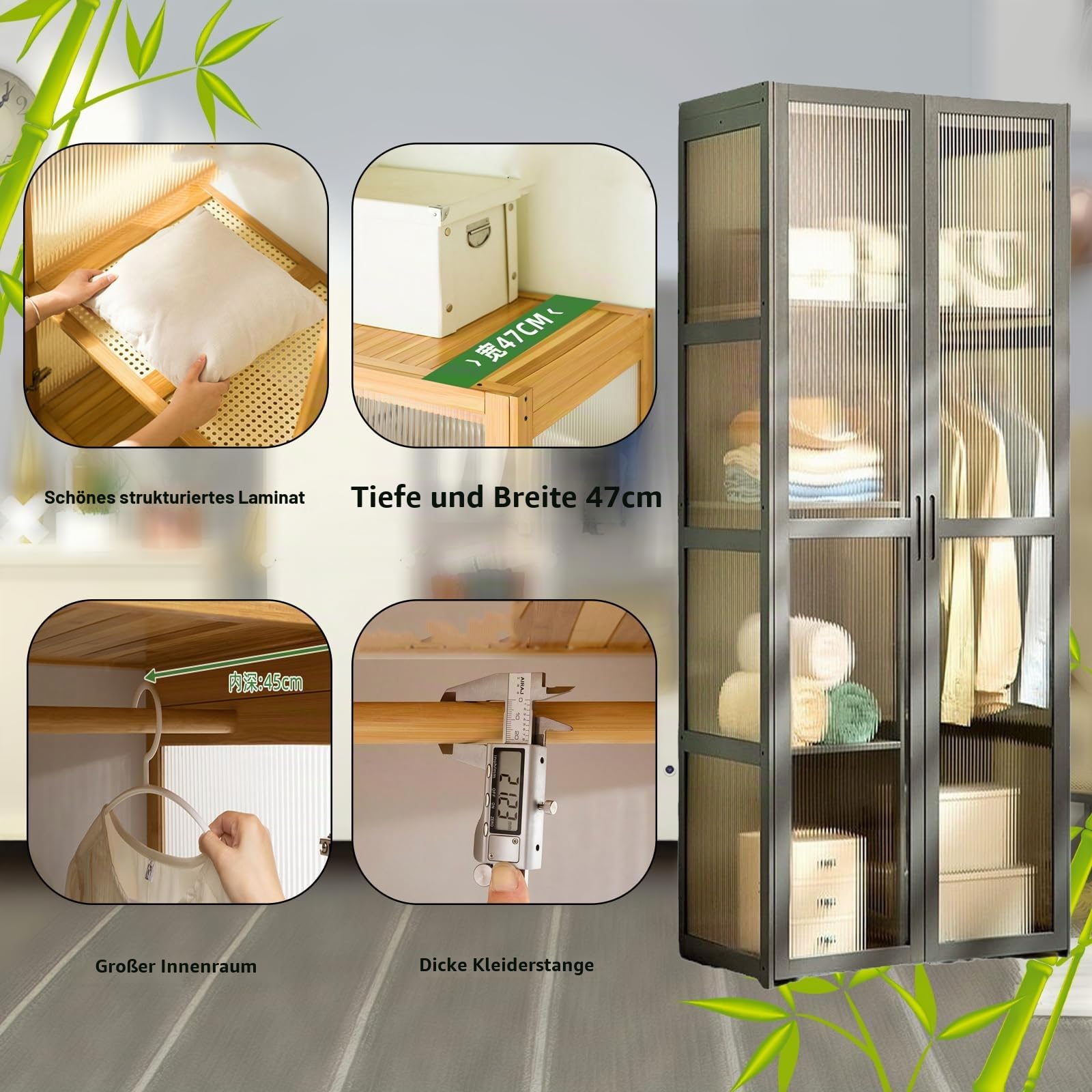 Transparentes Acryl-Garderoben-/Schlafzimmer-Schrank-Aufbewahrungsregal, transparentes Tür-Aufbewahrungsregal für Wohnzimmer/Schlafzimmer, einfach zu montieren-Schwarz64*47 * 170