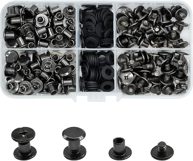 MABAHON 80 Set Chicago Binding Screw Posts M5x6mm Chicago Rivets Screw Metal Rivet Replacement Repair for Books Album Bags Craft Collar Luggage Purse Backpack Belt (Black)