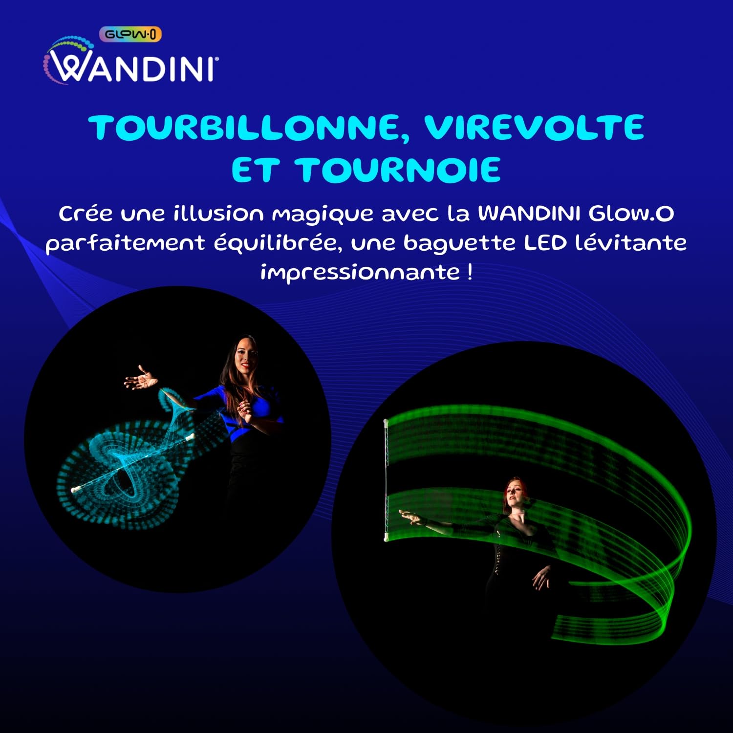 Wandini Glow.0 Baguette Magique Pliable de Lévitation à LED – Baguette Lumineuse Rechargeable par USB - 22 Modes de Lumière de Couleur – Bâton Magique à LED Brevetée et Équilibrée par des Experts.