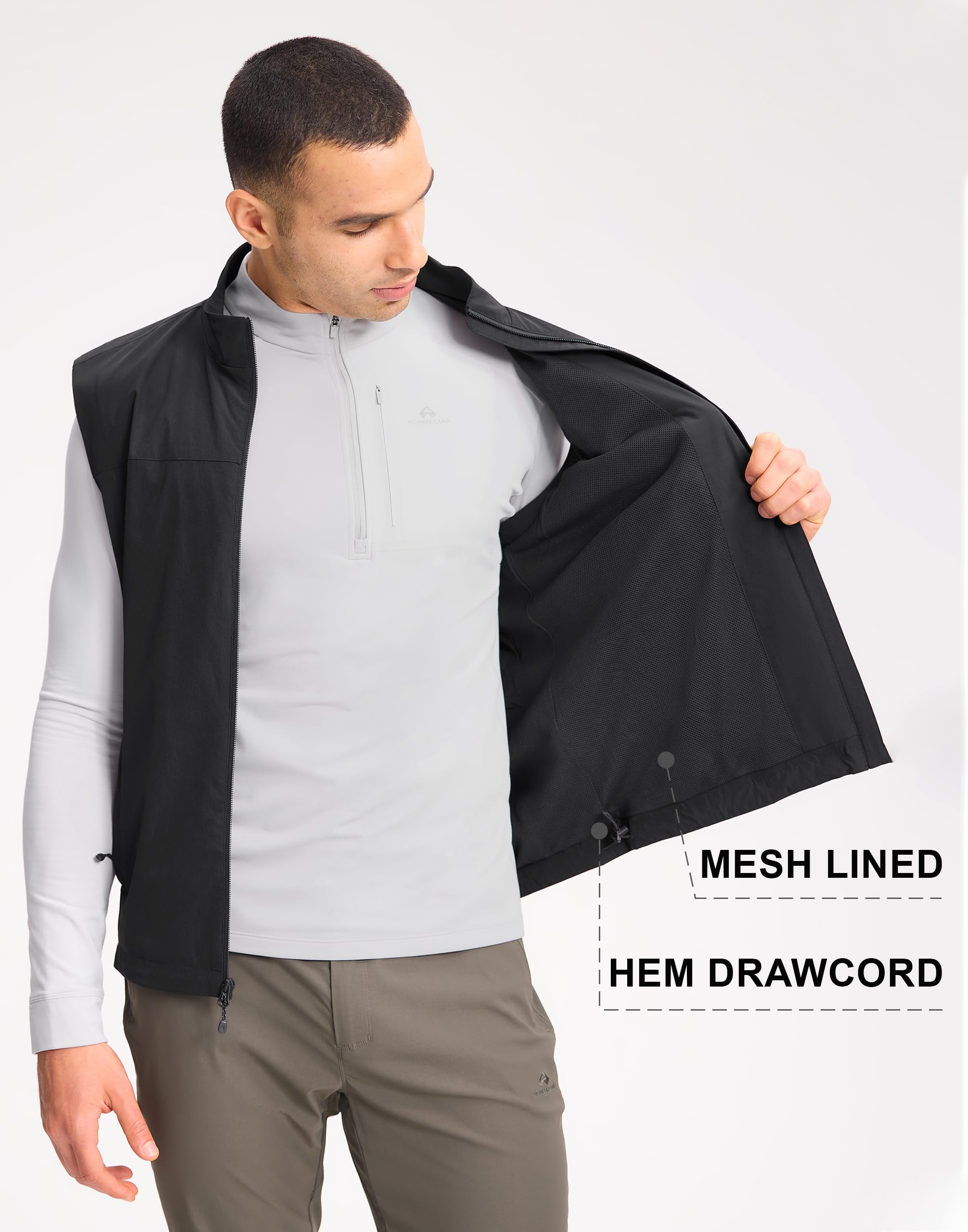 Pioneer Camp Herren Outdoor Weste – Atmungsaktive & Winddichte Funktionsweste mit Mesh-Einsätzen, Schnelltrocknend, 4-Wege-Stretch, Reißverschluss & Multi-Taschen. Ideal für Angeln, Wandern