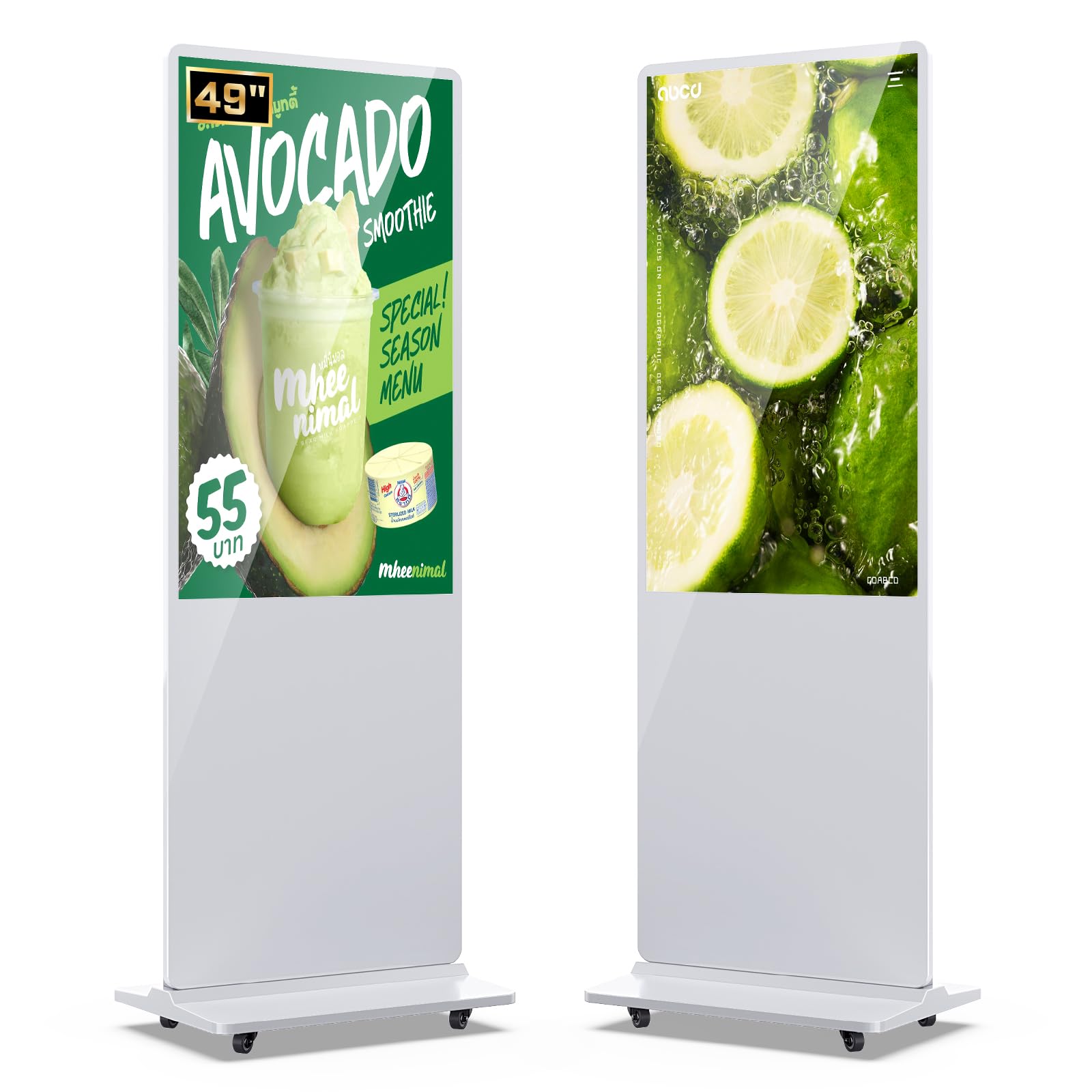 MWE 49 Inch Indoor Floor Standing Digital Signage Advertising Display Kiosk LCD Screen Commercial Totem Android System Vertical Poster with Auto Media Player-White