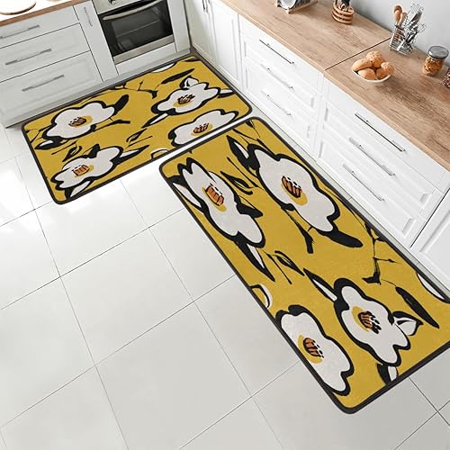 Tapete de cocina con patrón de flores abstractas de dibujos animados 2 piezas tapetes acolchados antifatiga para suelo de cocina de 47 x 17