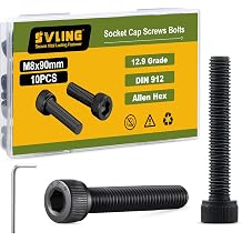 M8-1.25 x 90mm Bolt, 10PCS M8 Hex Socket Head Cap Screws Bolts, 12.9 Grade Alloy Steel, Full Threads, Allen Socket Drive, with Hex Spanner