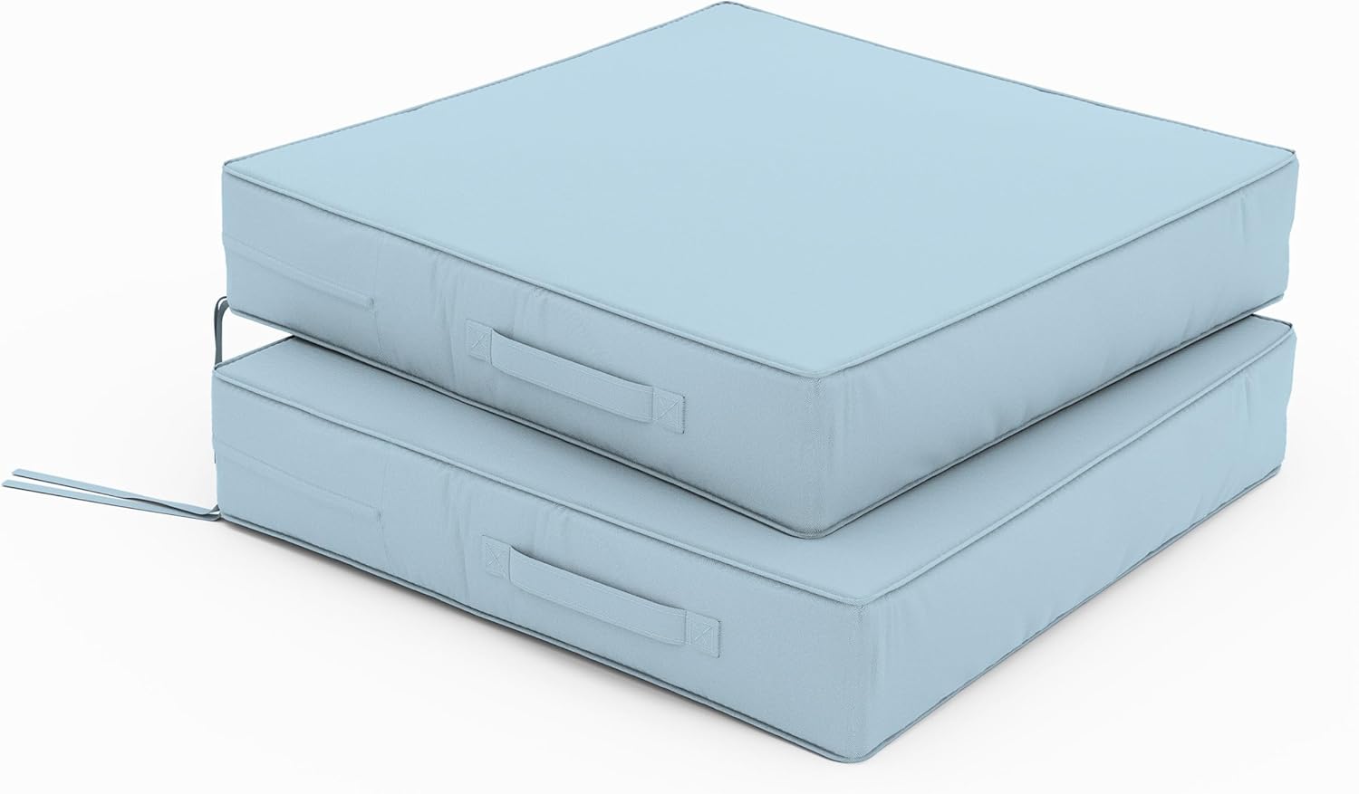 Patio Chair Cushions 22 X 22 X 4 Inch Waterproof Outdoor Seat Cushions for Patio Furniture, Outdoor Sofa Couch Pads with Ties & Handle, Set of 2, Light Blue