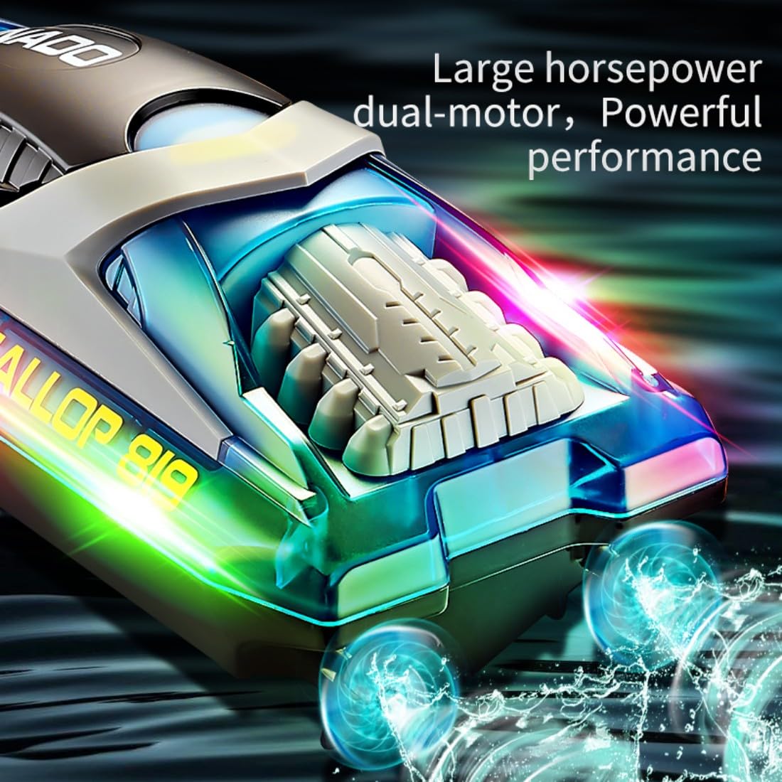 NULA Barca radiocomandata per piscina, lago e laghetto, 15 km/h, barca acquatica telecomandata con scafo luminoso a LED, doppio motore e auto-assemblaggio, per adulti, blu, 1 batteria