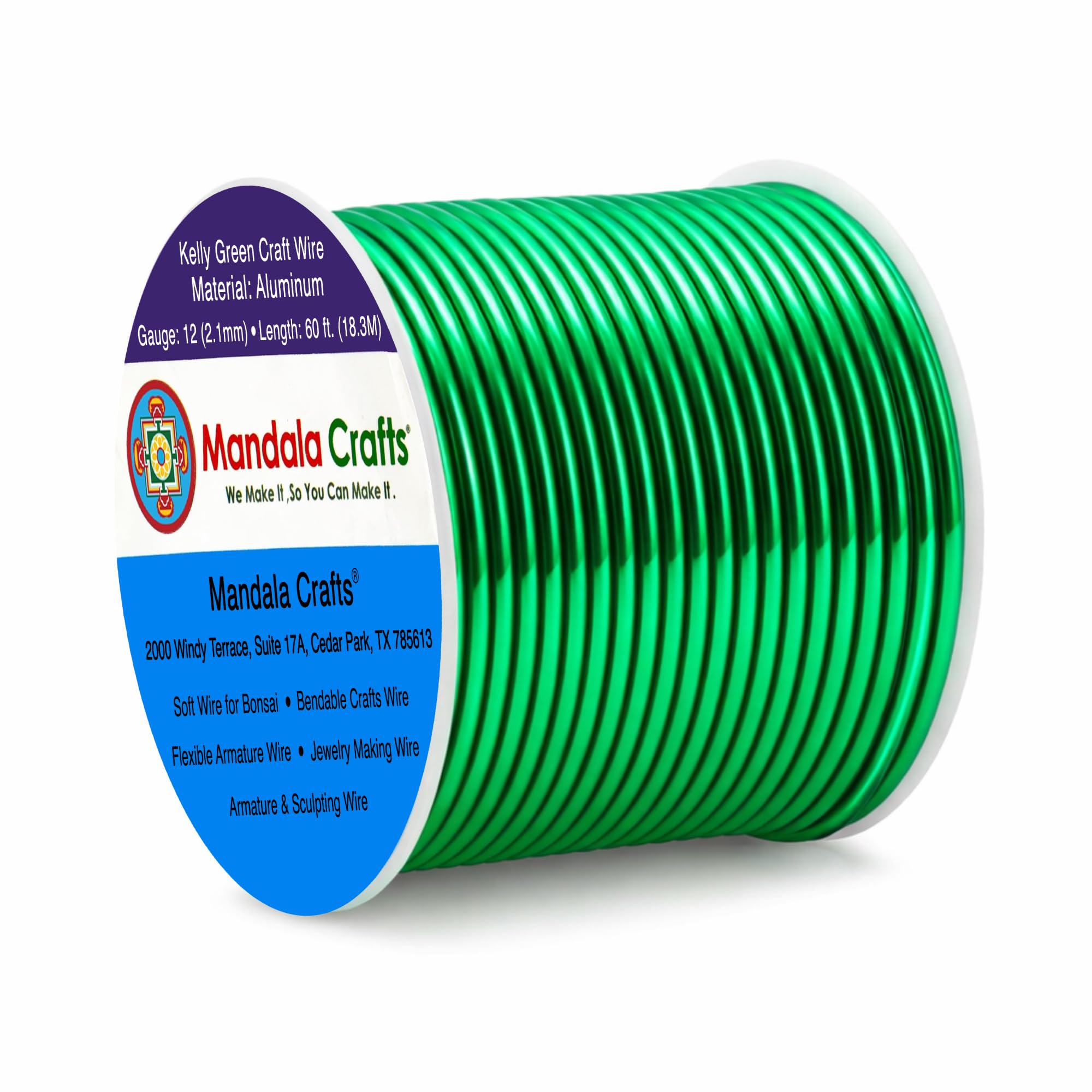 Mandala Crafts 12 Gauge Kelly Green Anodized Aluminum Craft Wire, 60 FT