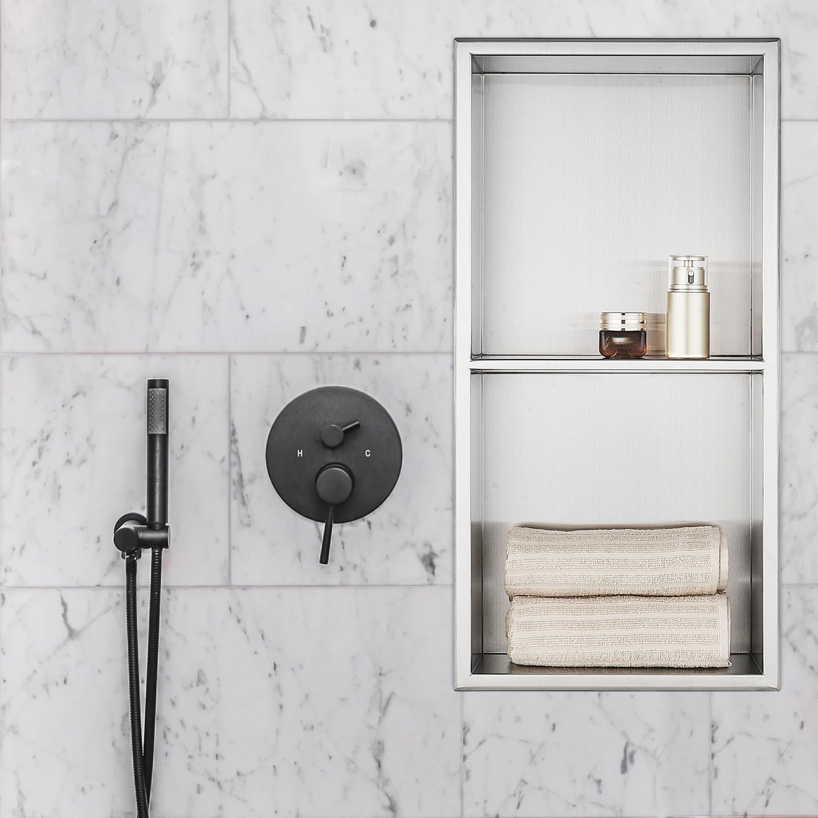 Nicchia Doccia Incasso Acciaio Inox 60x30x10cm Doppio Strato Argento