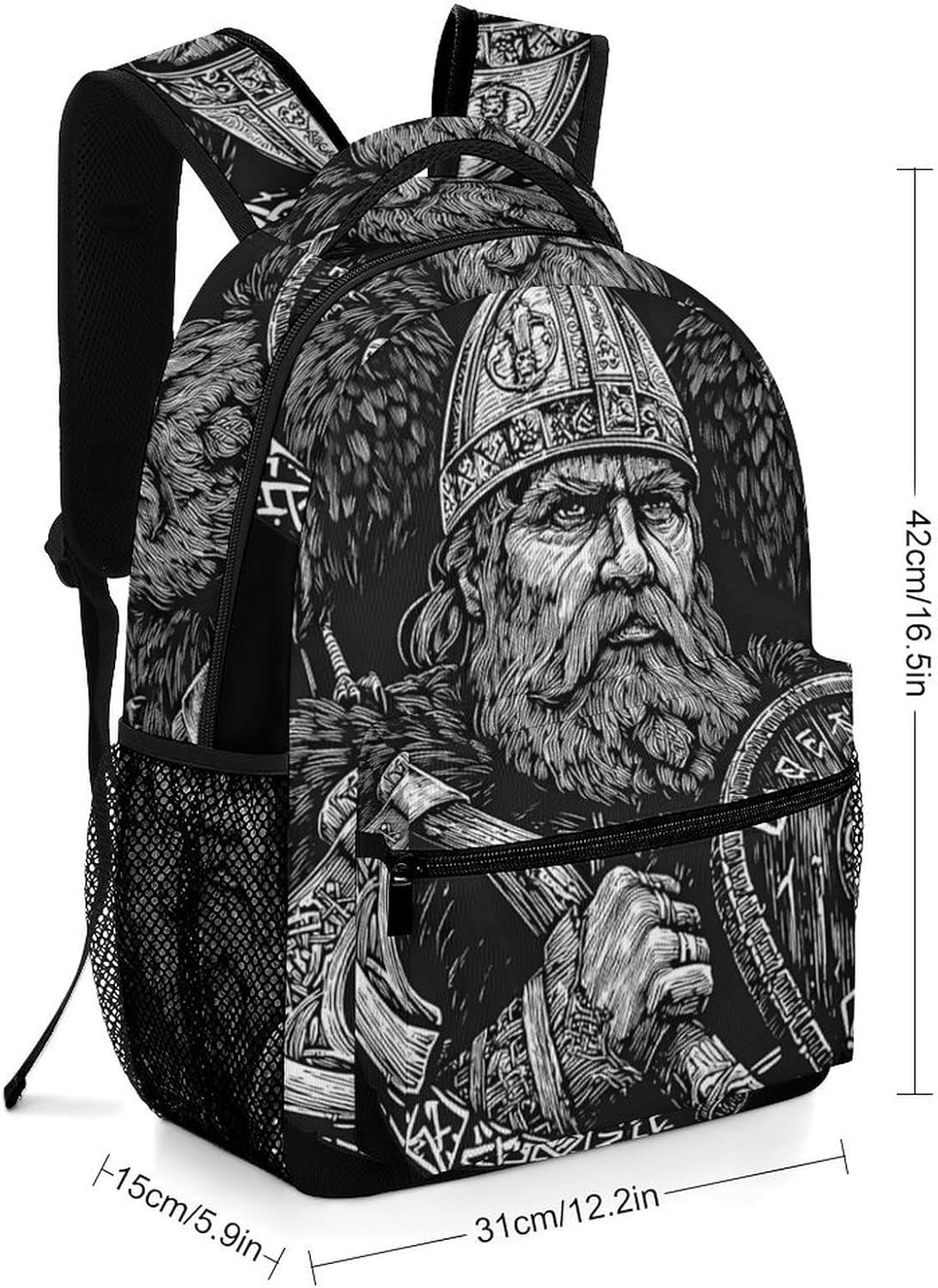 Odin God Vikings Ravens Unisex Backpack Casual Daypacks Lightweight Shoulders Bag for Camping Hiking Travel