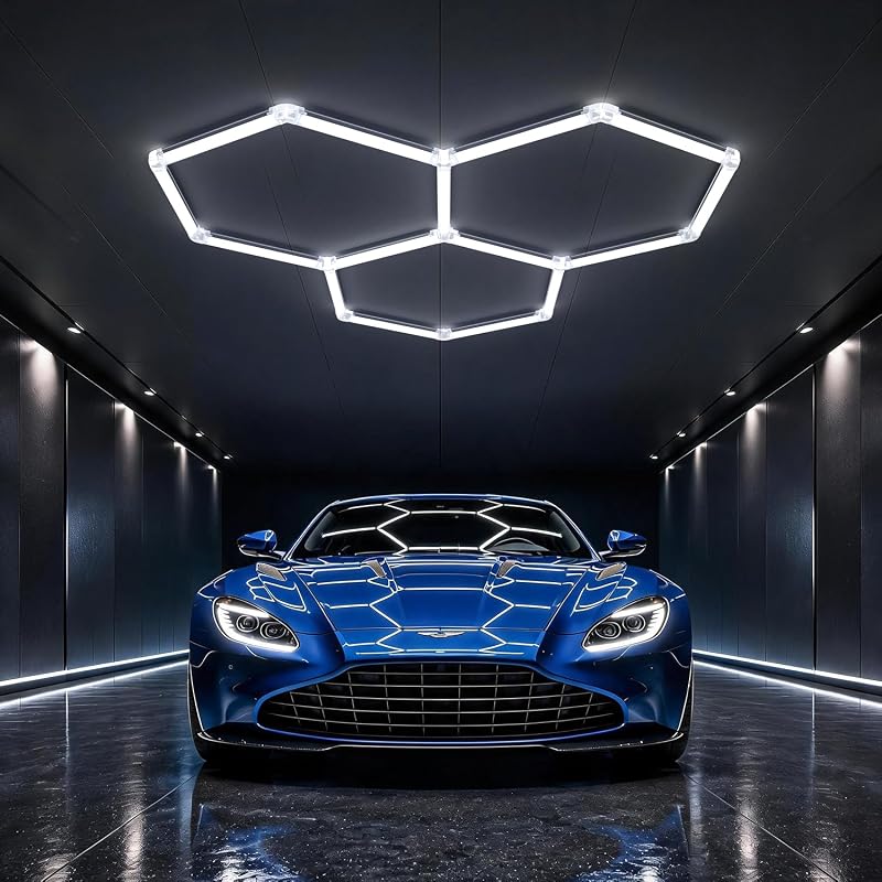 HYPERLITE Gen II Hexagon LED Lights: 105W 10500LM 3 Grids DIY Hexagon Led Lights, 6500K Ultra Bright, Easy Install, Durable Design for Garage, Car Detailing, Workshops, Basement, Gym