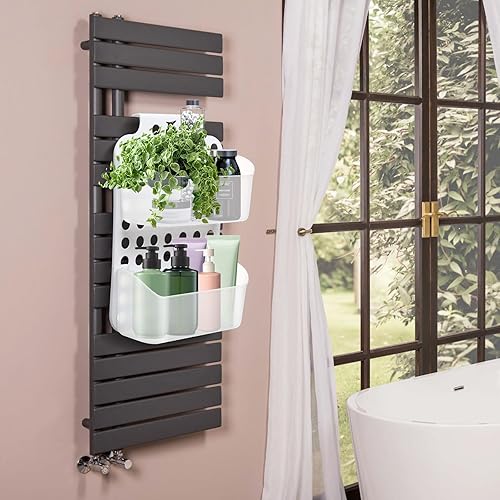 Miniatura 7 de Healvian Cesta de ducha colgante ajustable para colgar sobre la puerta, organizador de ducha, estante de almacenamiento de baño, estante con cestas