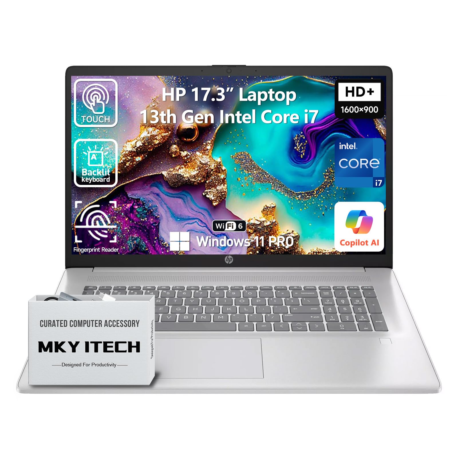 2026 HP 17 Inch Laptop Touchscreen Computer, 17.3" HD+ Touch Screen Business Laptop PC, 13th Gen Intel Core i7, Windows 11 Pro | Backlit Keyboard 10-Key | Fingerprint | Type-C | 32GB RAM 2TB SSD 32GB RAM | 2TB SSD