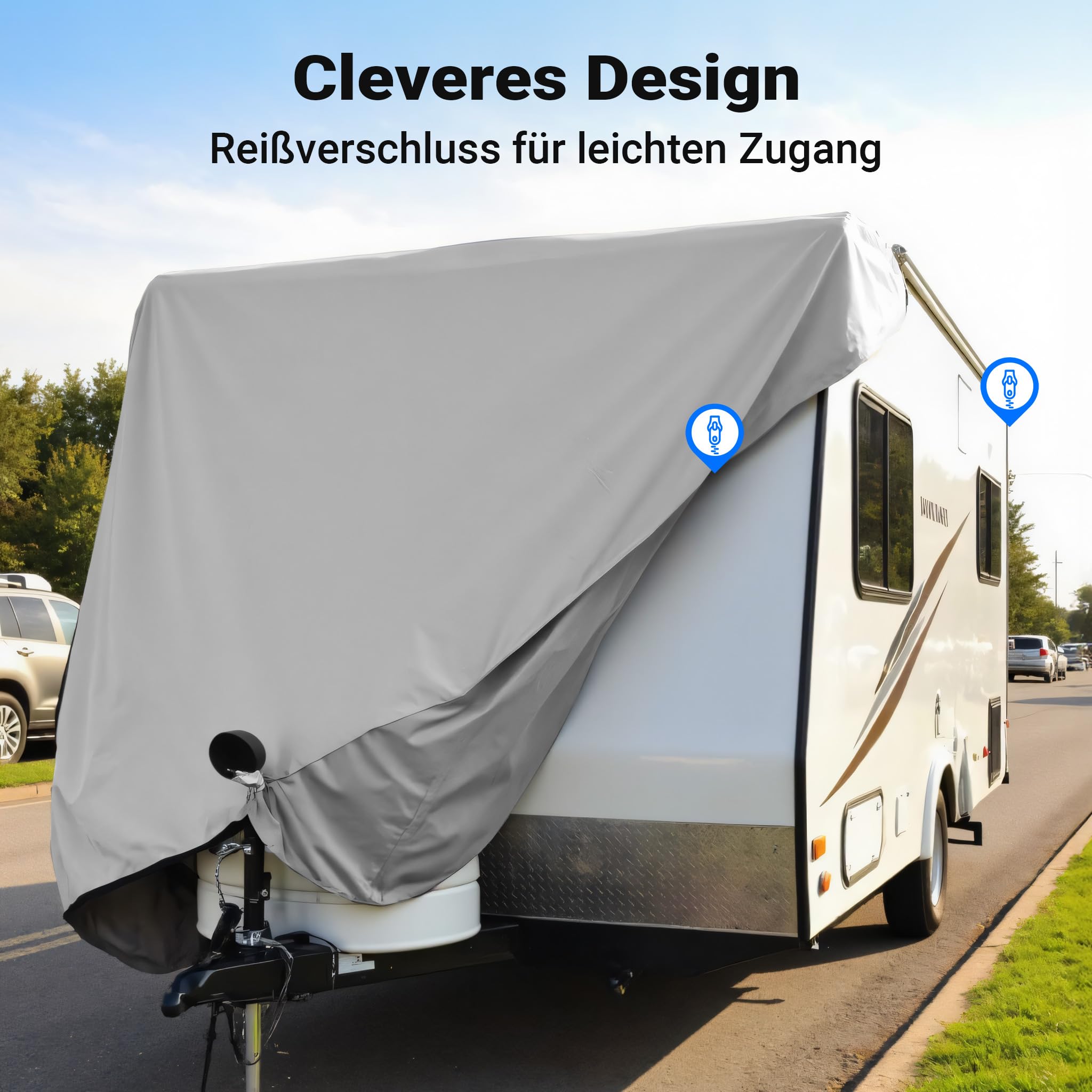 Wiltec Wohnwagen Schutzhülle Größe M 520 x 225 x 220 cm Plane, Abdeckplane für Caravan und Wohnmobil, Wohnwagenplane aus PP, Schutzhaube Abdeckung