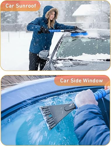 Miniatura 40 de EcoNour Cepillo de nieve desmontable de 57 pulgadas con raspador de hielo para parabrisas y ventana de automóvil, diseño 4 en 1, cerdas sin Naranja