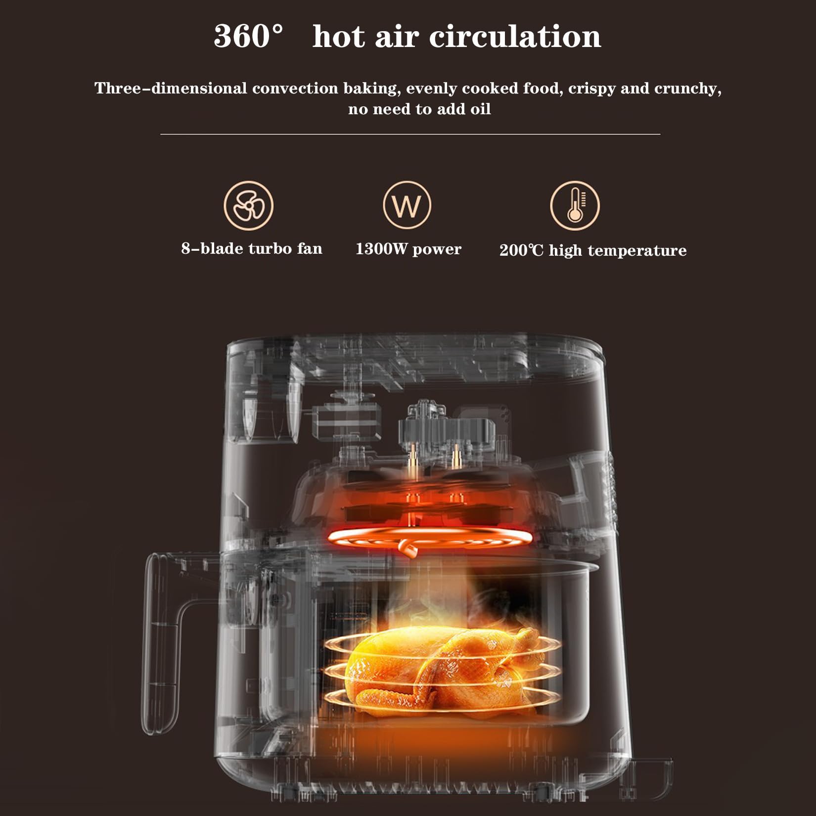 BNEI Freidora de Aire 4.5 Litros, Freidora sin Aceite de Aire Caliente, Pantalla Táctil LED, 1300w, Cesta Antiadherente, Temporizador 60 Minutos, 6 Modos Preestablecidos (Blue)