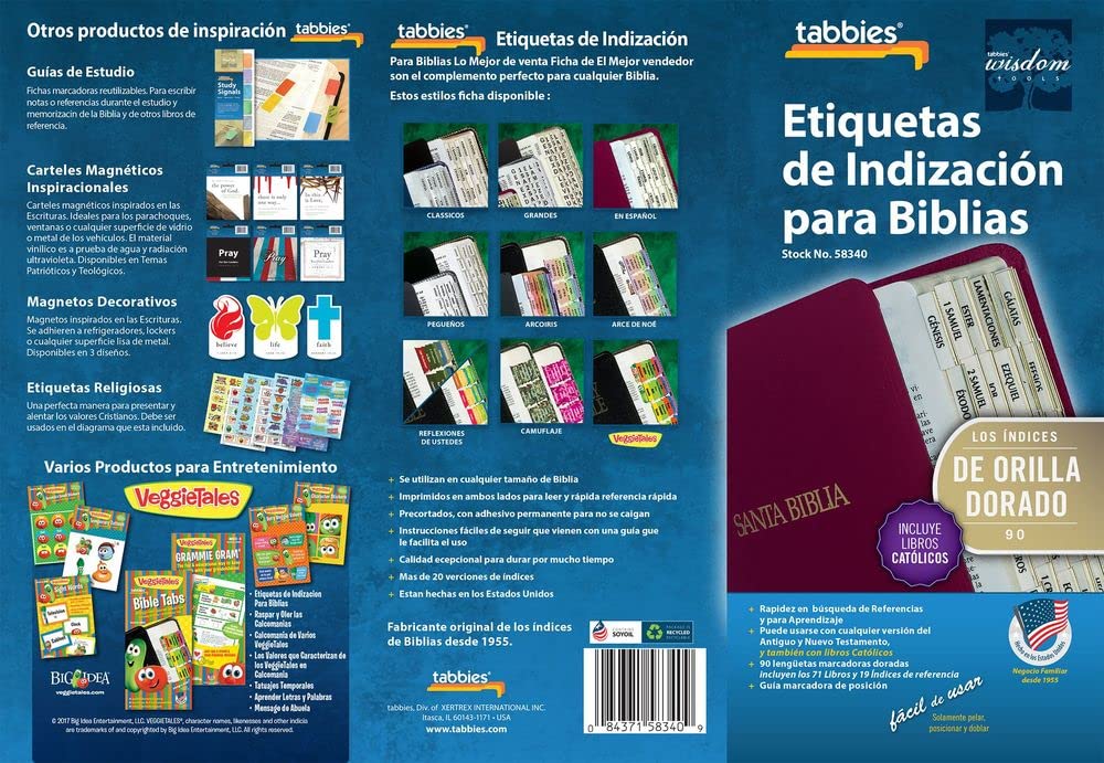Tabbies Pestañas católicas españolas de indexación de la Biblia con bordes dorados, libros católicos del Antiguo y Nuevo Testamento, 90 pestañas incluyendo 71 libros y 19 pestañas de referencia