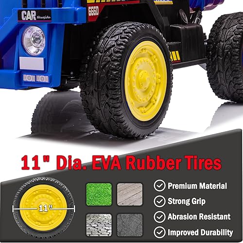 Miniatura 6 de NEWQIDA Camión volquete de 24 V, automóvil eléctrico para niños con control remoto, vehículos de construcción con cama volquete eléctrica, pala,