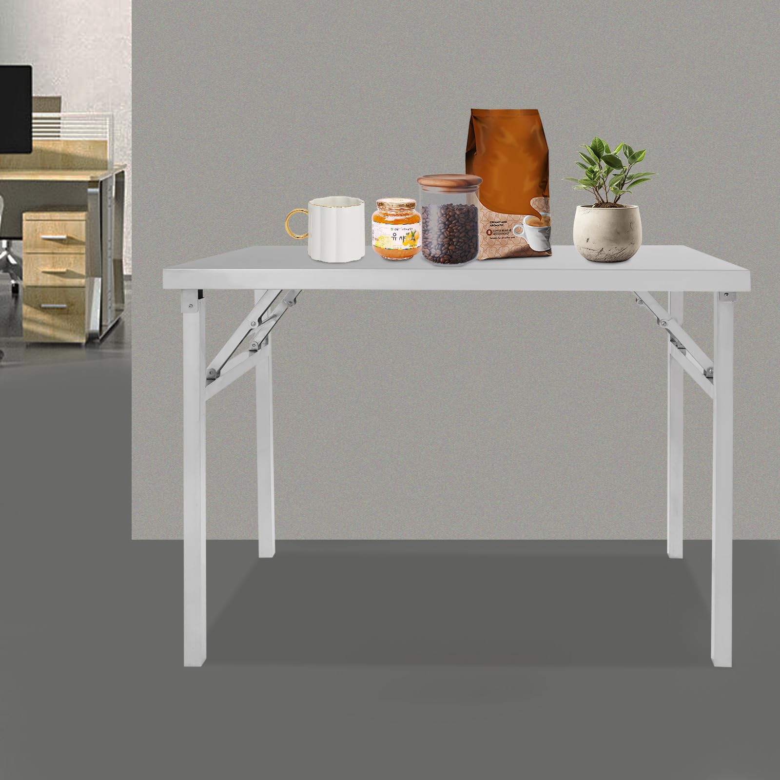 Banco de trabajo plegable, banco de trabajo de acero inoxidable, rectangular 100 x 60 cm, resistente a la corrosión, resistente a la corrosión, resistente a la corrosión, se puede utilizar ampliamente