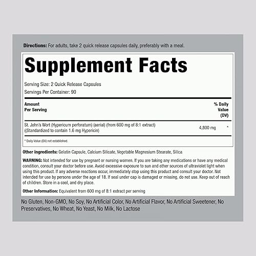 Miniatura 2 de Piping Rock Cápsulas de hierba de San Juan | 4800 mg | 180 píldoras | Suplemento de extracto para mujeres y hombres | Sin OMG, sin gluten